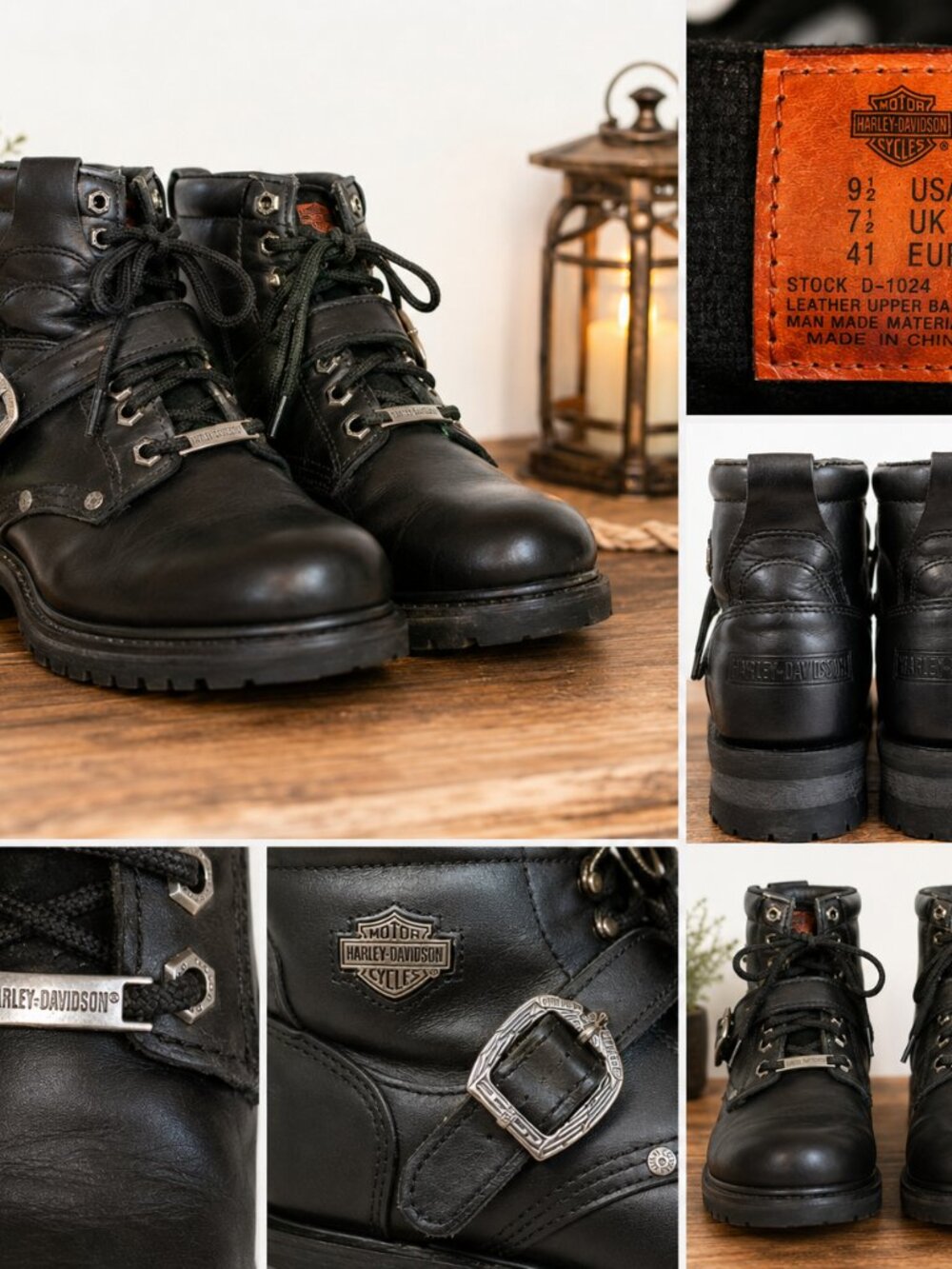 Harley-Davidson Faded Glory Black Leather Moto Boots Women's 9 D81024
